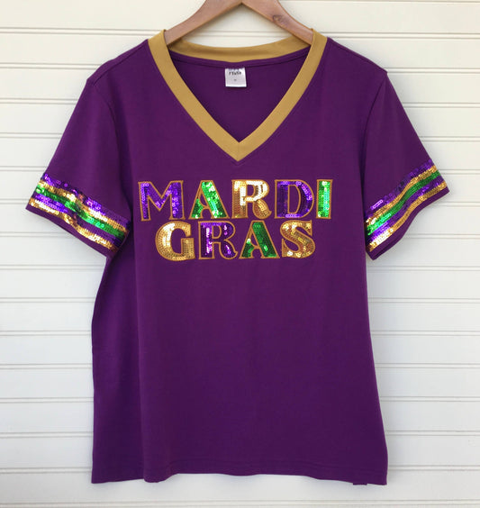 Mardi Gras Sequin Sparkle Shirt- Purple