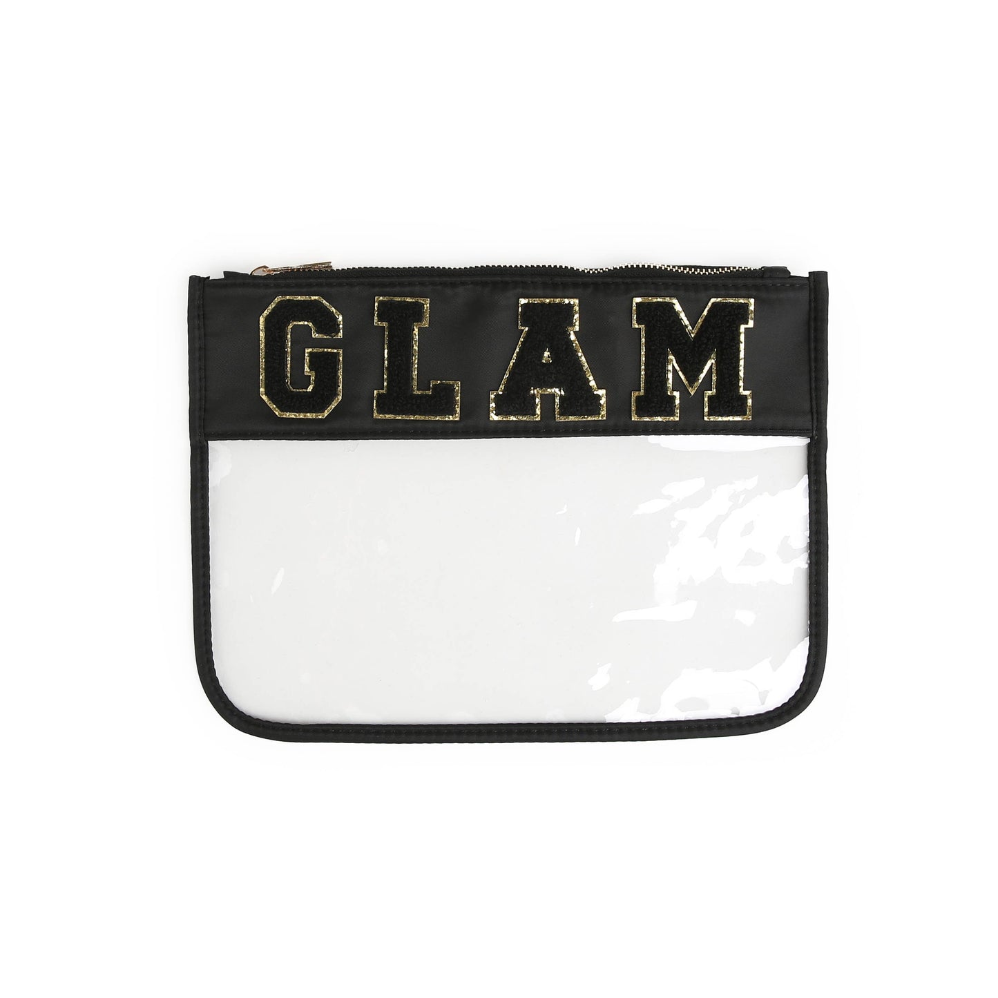 Varsity Letter Clear Zippered Pouch Bag Black w/GLAM