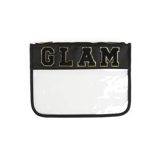 Varsity Letter Clear Zippered Pouch Bag Black w/GLAM