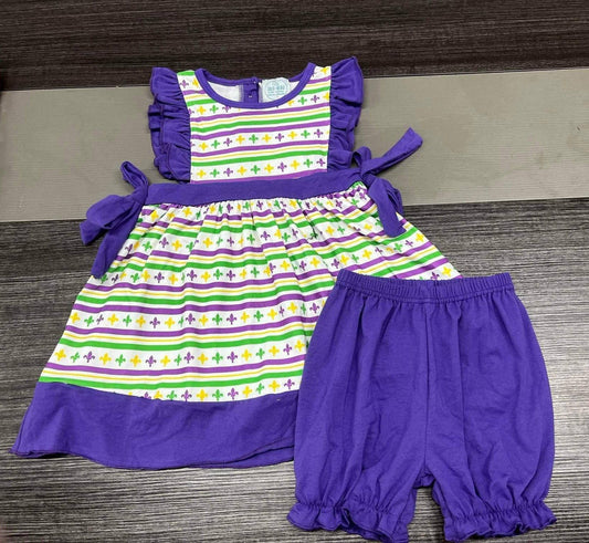 Mardi Gras Stripe Bubble Short Set