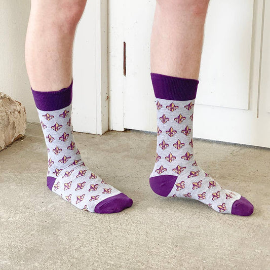 Men's Fleur De Lis Socks - Gray/ Purple/ Yellow