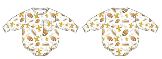 Who Dat Football Long Sleeve Bubble Romper