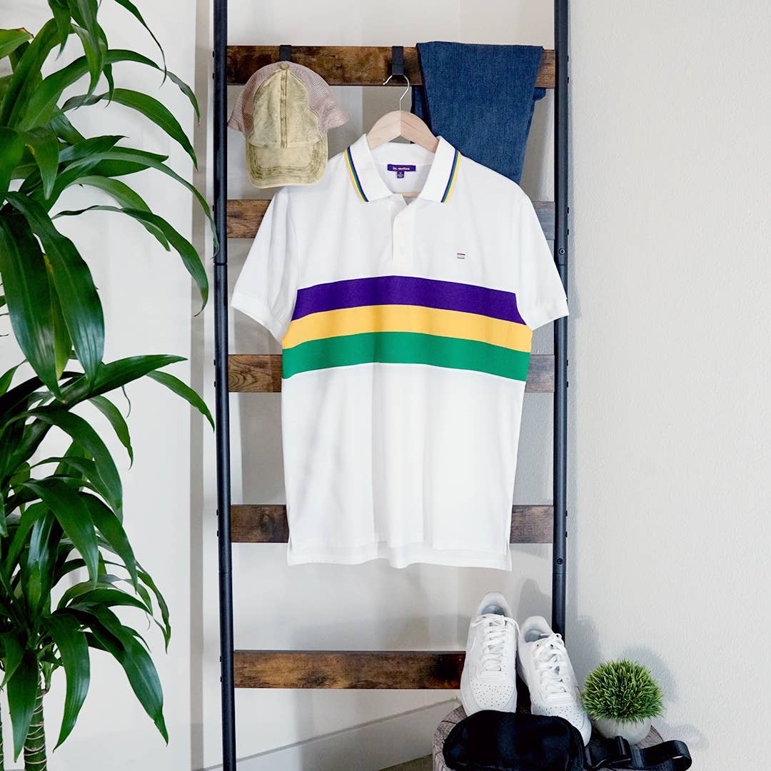 Mardi Gras Short Sleeve Polo T-Shirt White