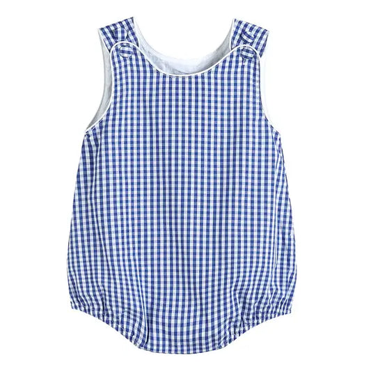 Classic Dark Blue Gingham Baby Bubble Romper