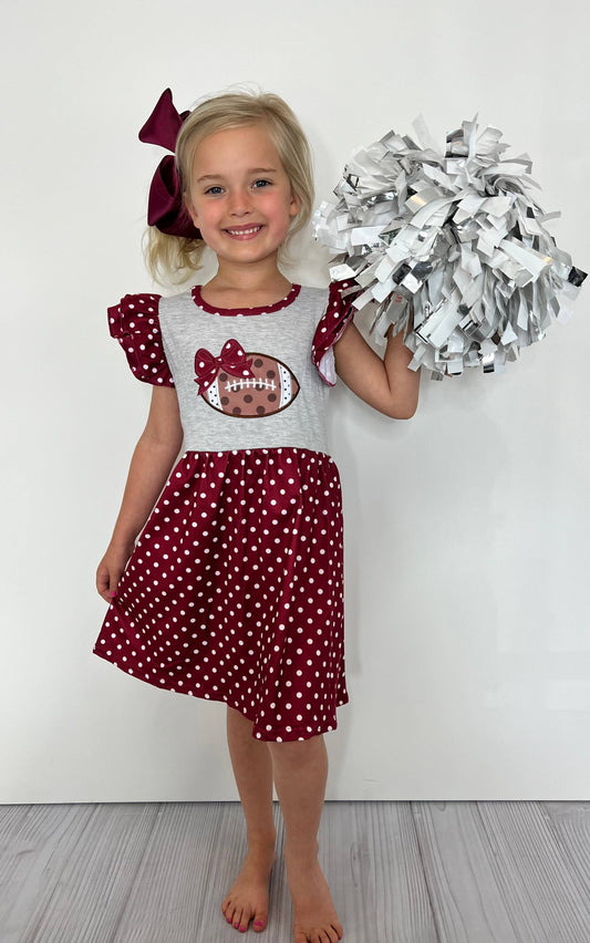 Football Dot Girls Dress - Crimson
