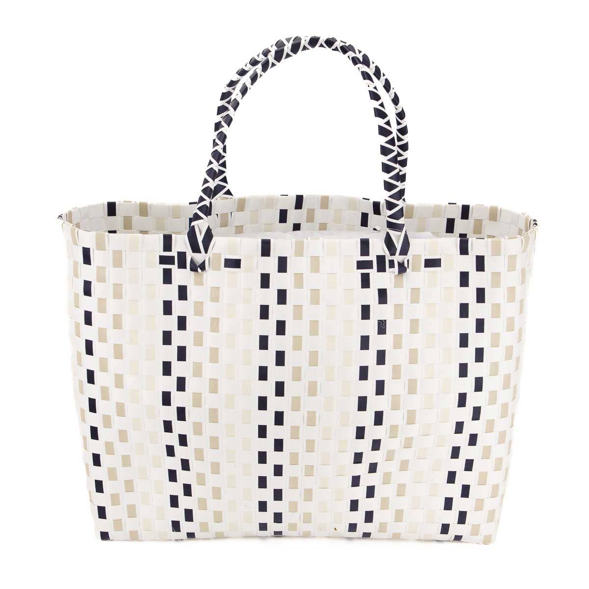 Kona Woven Beach Tote White/Black/Shell