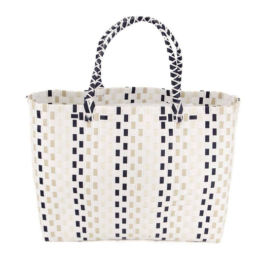 Kona Woven Beach Tote White/Black/Shell