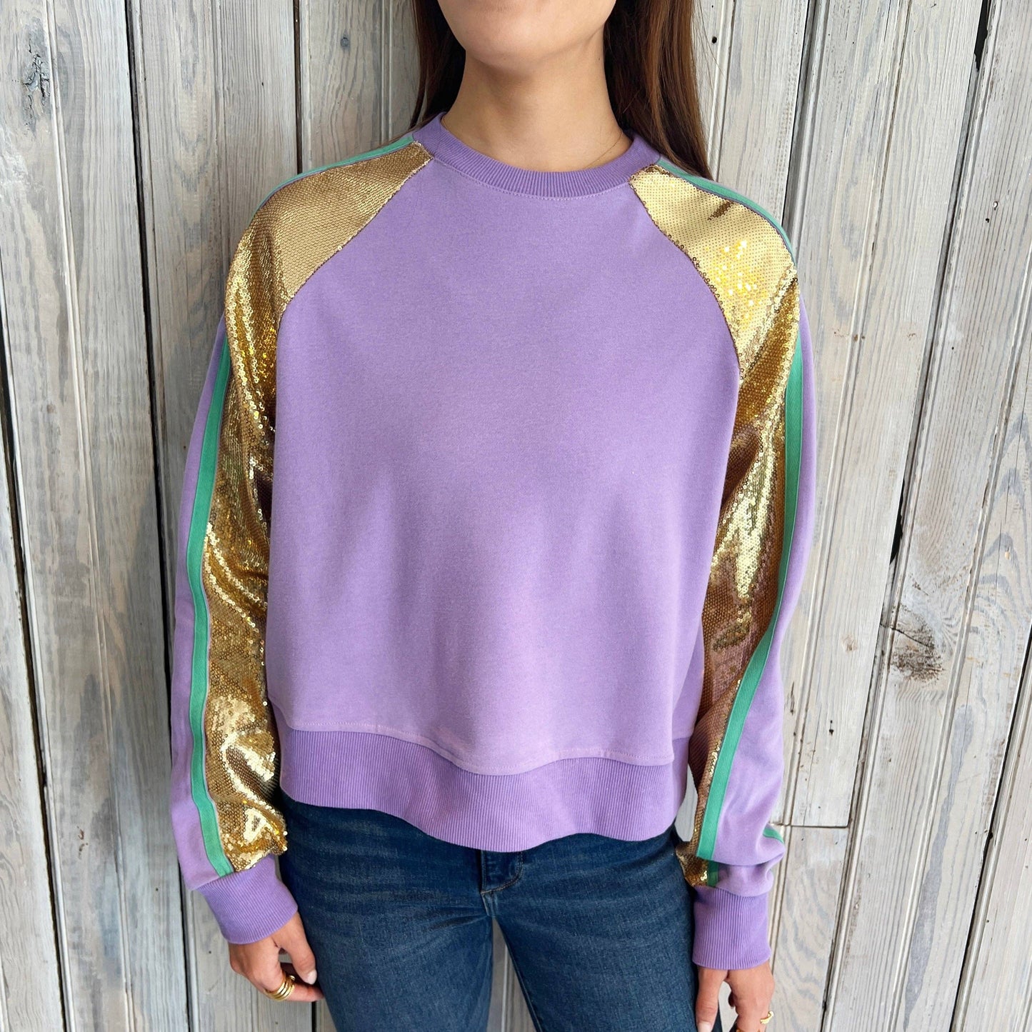 Lavender Mardi Sweatshirt with Gold Sequins