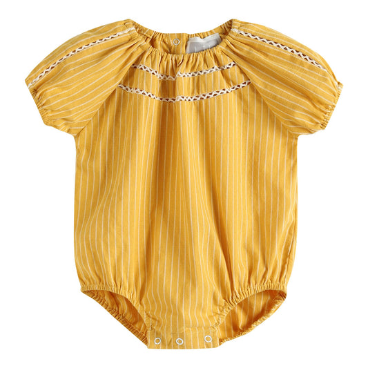 Baby Romper Mustard Cotton and Lace Ruffle
