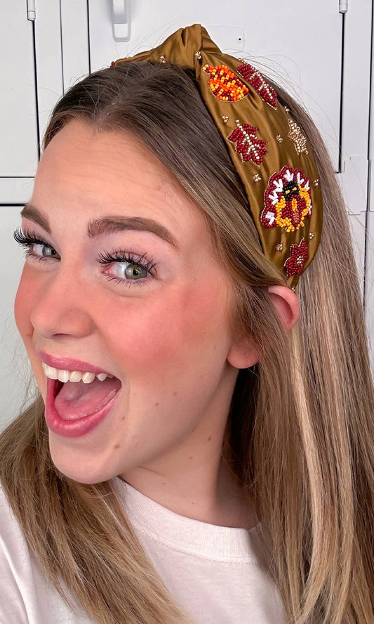Thanksgiving Seed Bead Headband- Brown