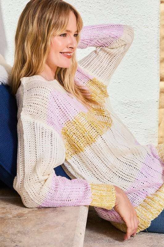 Color Block Sweater- Lavender Multi