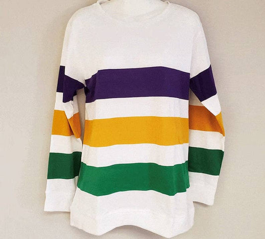 Women's White Mardi Gras Long Sleeve Shirt