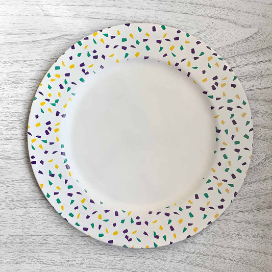 13" Mardi Gras Confetti Charger - White/Purple/Green/Yellow