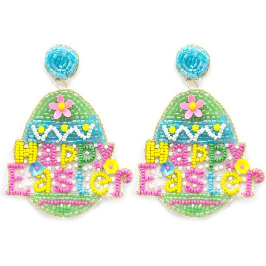 Happy Easter Seed Bead Dangle Earrings- Multi