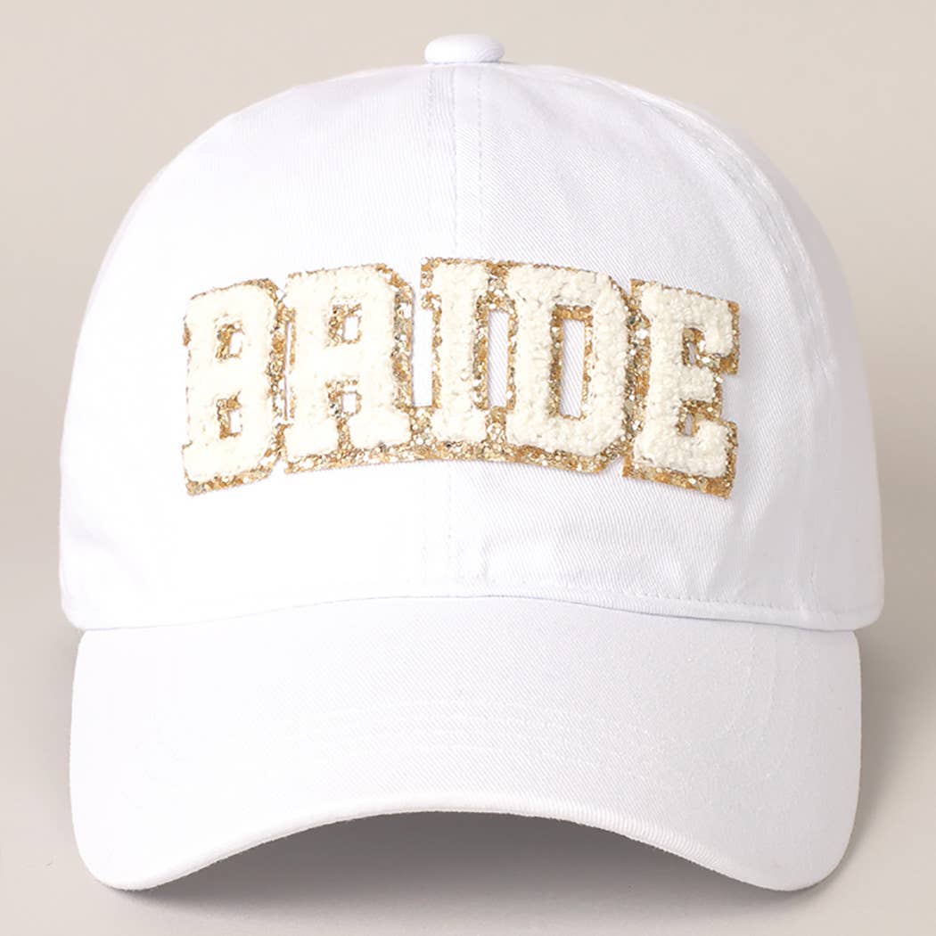 BRIDE Chenille Letter Patch Cotton Baseball Cap- White