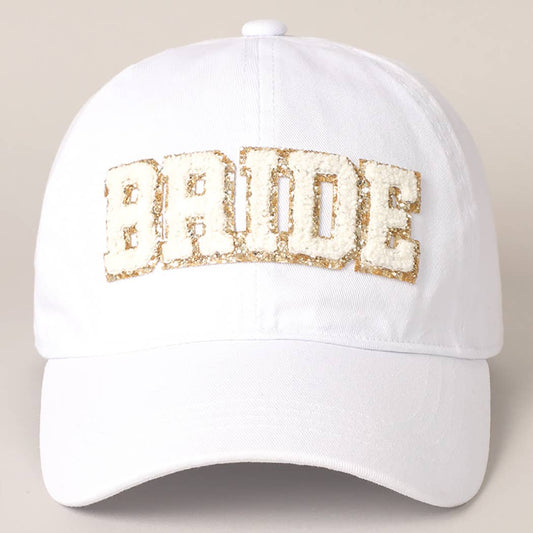 BRIDE Chenille Letter Patch Cotton Baseball Cap- White