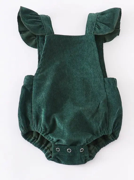 Green Velour Corduroy Flutter Baby BodySuit