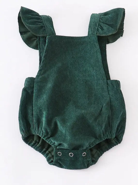 Green Velour Corduroy Flutter Baby BodySuit