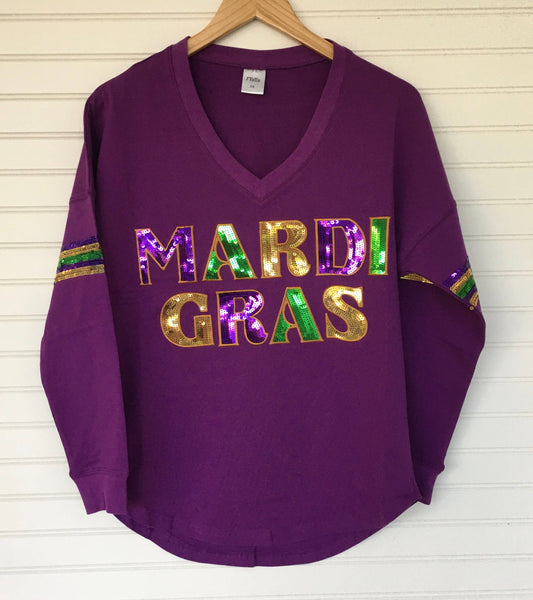 Mardi Gras Long Sleeve Sequin Shirt- Purple