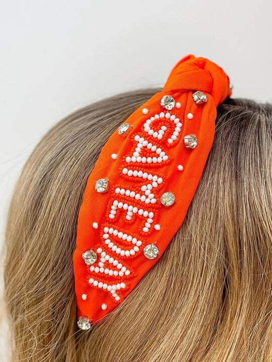 Game Day Embellished Headband - Orange & White