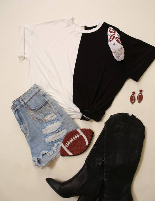 Game Day Multi Color Knit Top- Ivory & Black