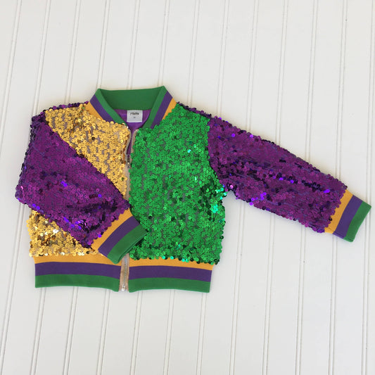 Mardi Gras kids sequin color block zip up jacket