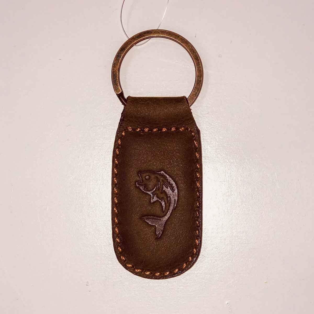 Fish Leather Embossed Keychain -Dark Brown