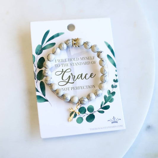 7" Standard of Grace Bracelet - White Howlite/Gold