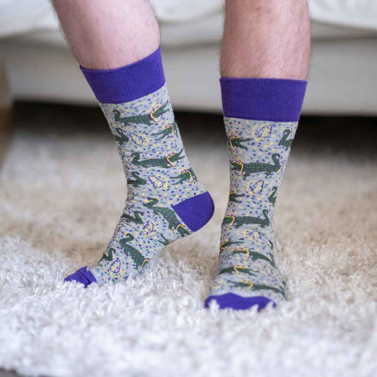 Men's Pardi Gator Socks   Gray/Purple/Green   One Size