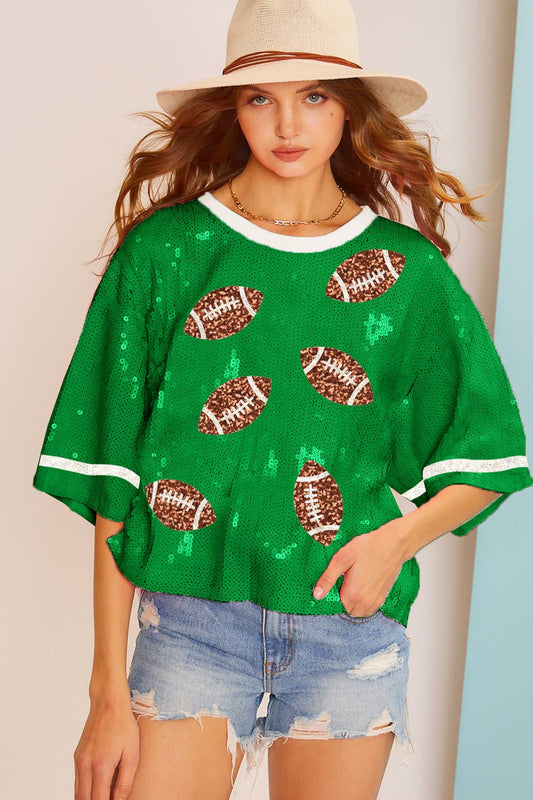 Sequin Football Print Crop Top Green
