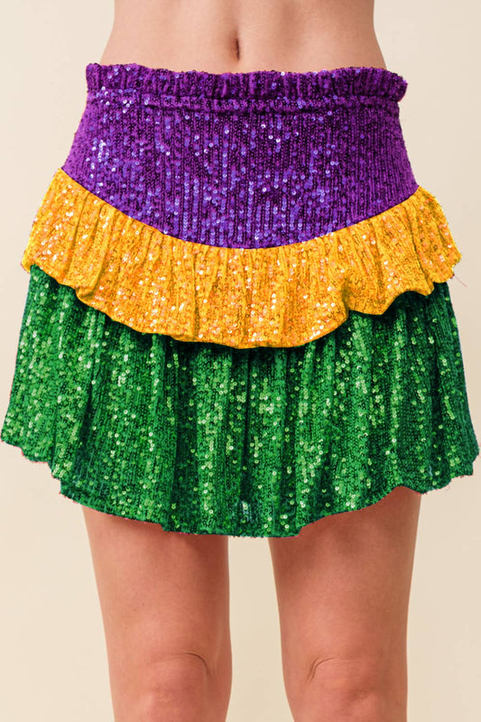 Mardi Gras Sequin Color Block Skort