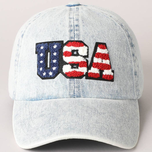 USA Letter Chenille Patch Baseball Cap- Light Blue