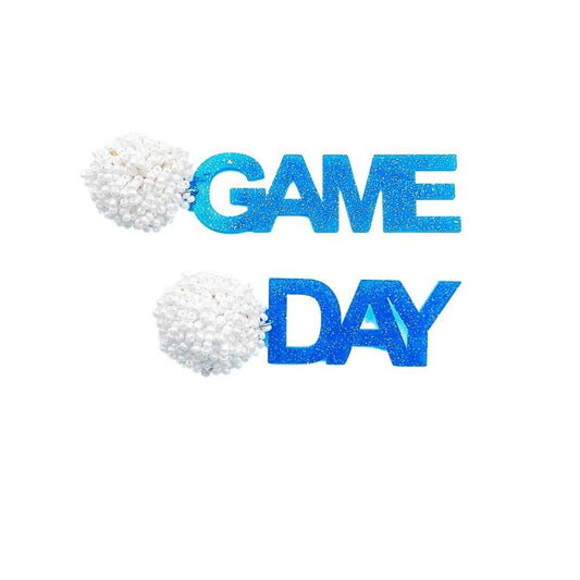 Game Day Earrings White & Blue Glitter