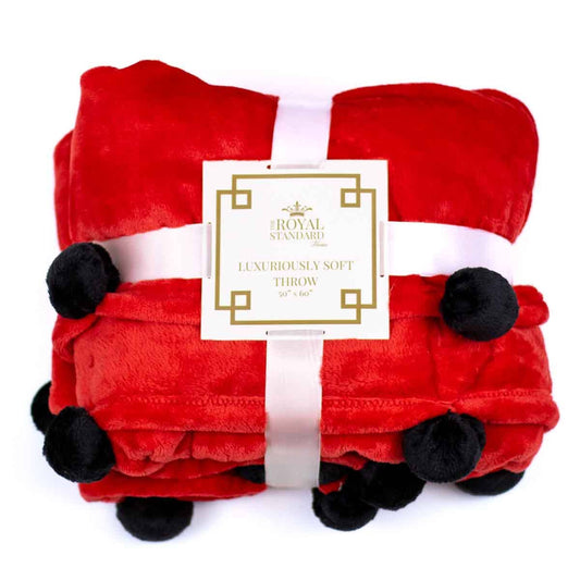 Cozy Pom Pom Throw Red/Black