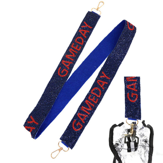 Seed Beaded Game Day Crossbody Shoulder Bag Strap - Red & Blue