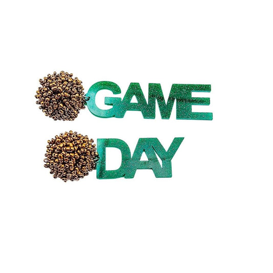 Game Day Earrings Gold & Green Glitter