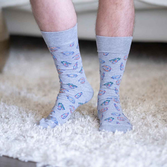Men's Seafood Socks   Gray/Blue/Green  One Size