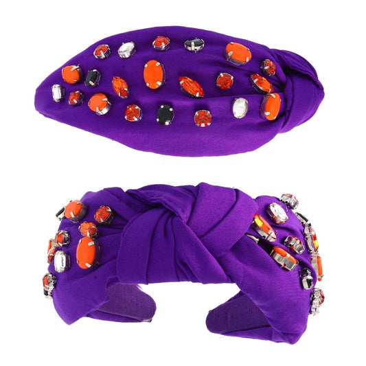 Halloween Tri Color Rhinestone Jeweled Knotted Headband - Purple