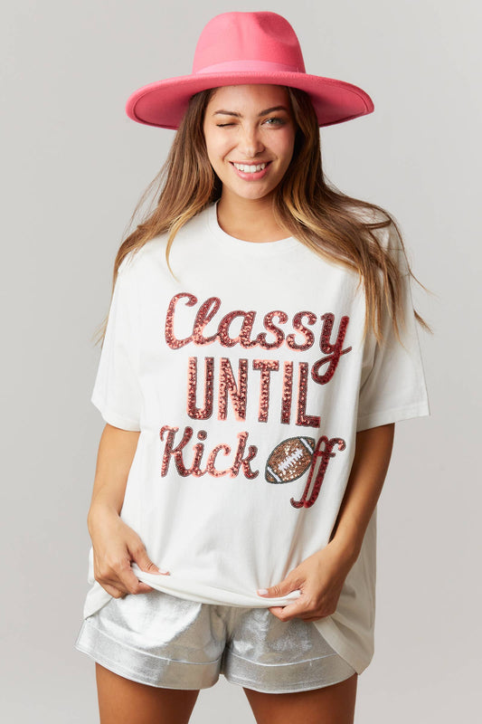 Classy Until Kick Off White Top