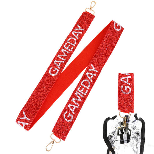 Seed Beaded Game Day Crossbody Shoulder Bag Strap - Red & White