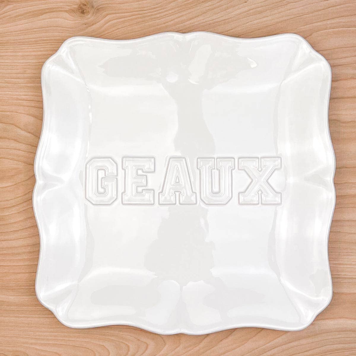 Geaux Embossed Square Platter White
