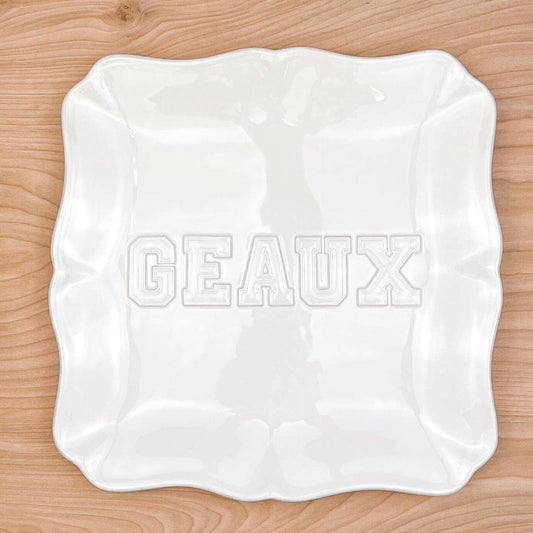 Geaux Embossed Square Platter White