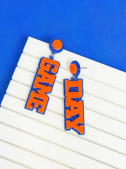 Game Day Statement Dangle Earrings - Blue & Orange