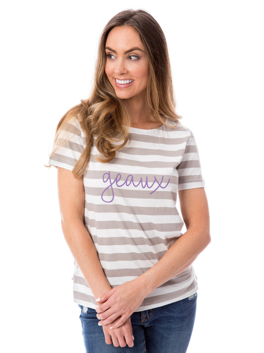 Geaux Striped Tee Gray/ White