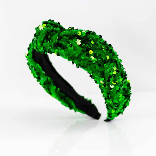 Sequin Knotted Headband   Green   One Size