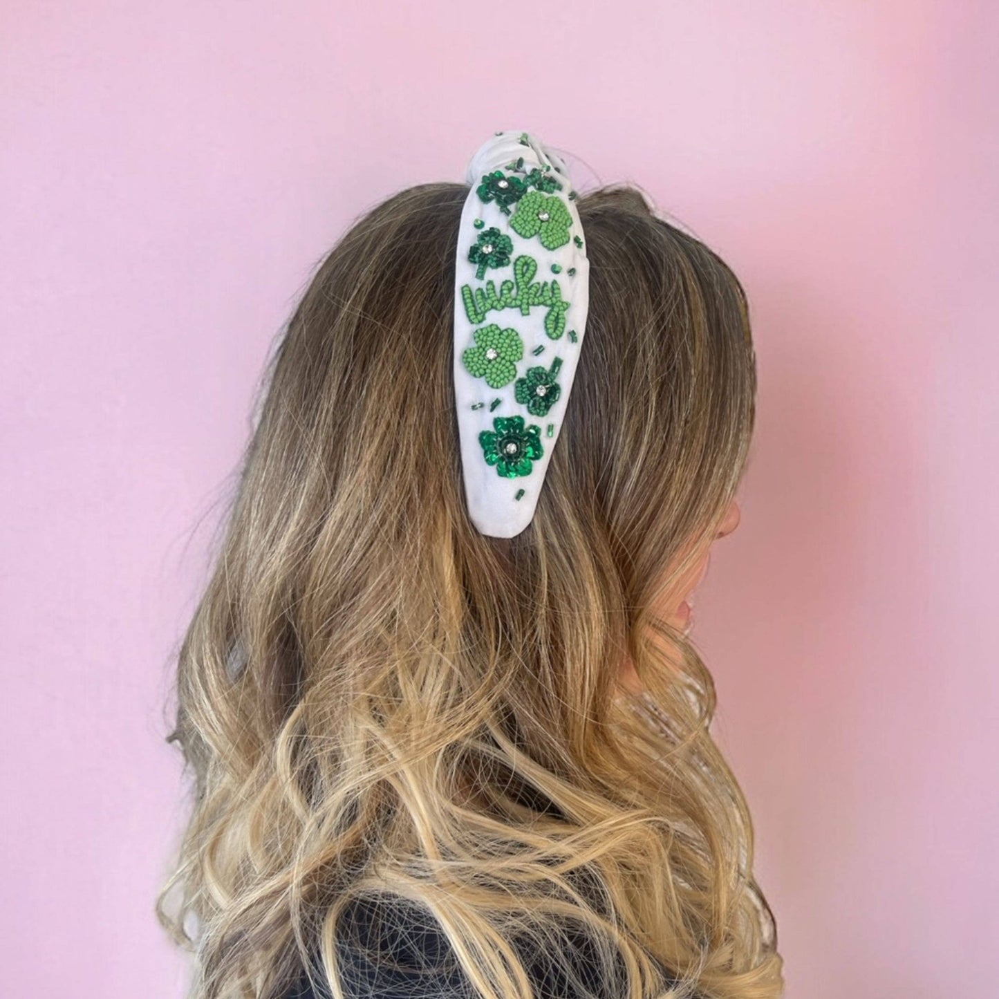 St. Patricks Day White with Green Lucky Headband