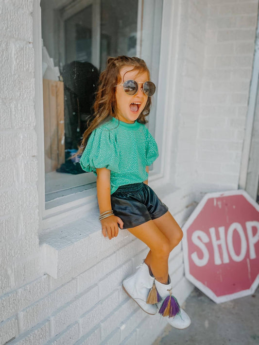 Green Rhinestone Girls Top