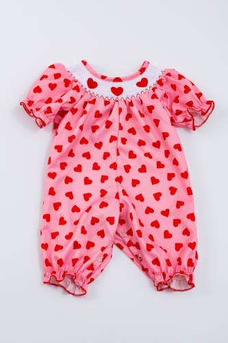 Heart Smocked Baby Romper Valentine