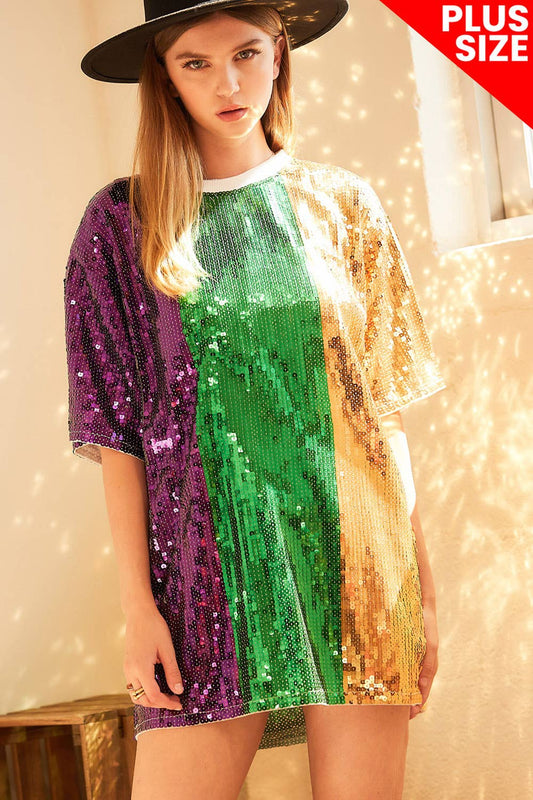 Mardi Gras Color Block Sequin Tunic Top