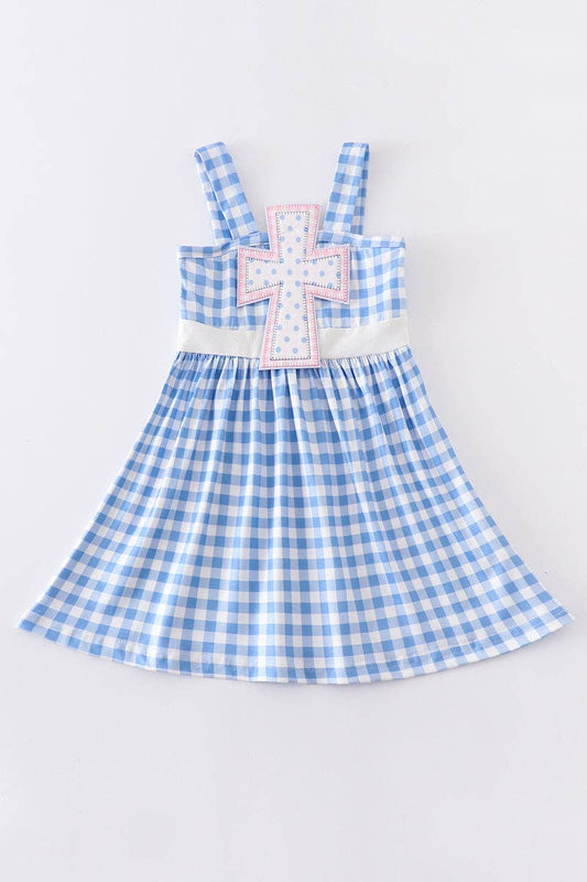 Blue plaid cross girl dress